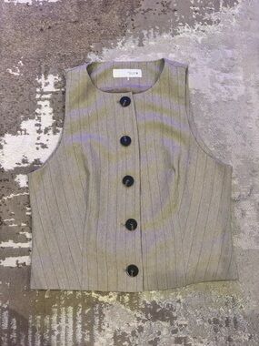 Zara Beige Pinstripe Button-Front Vest
